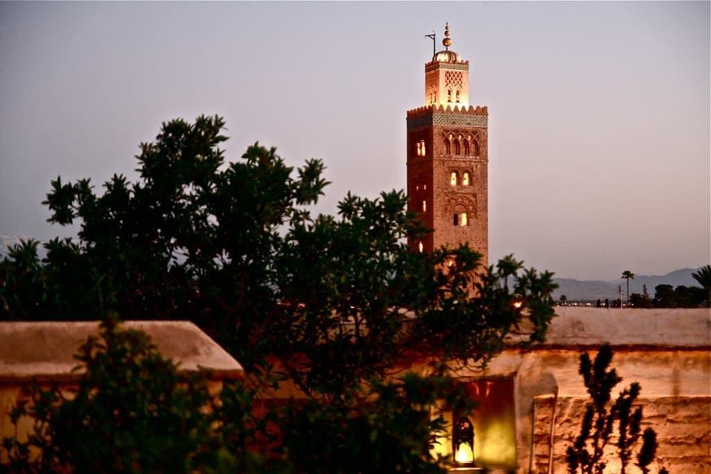 El Fenn wedding venue in Medina, Marrakesh — sunset from the roof of El Fenn, 60 seated
